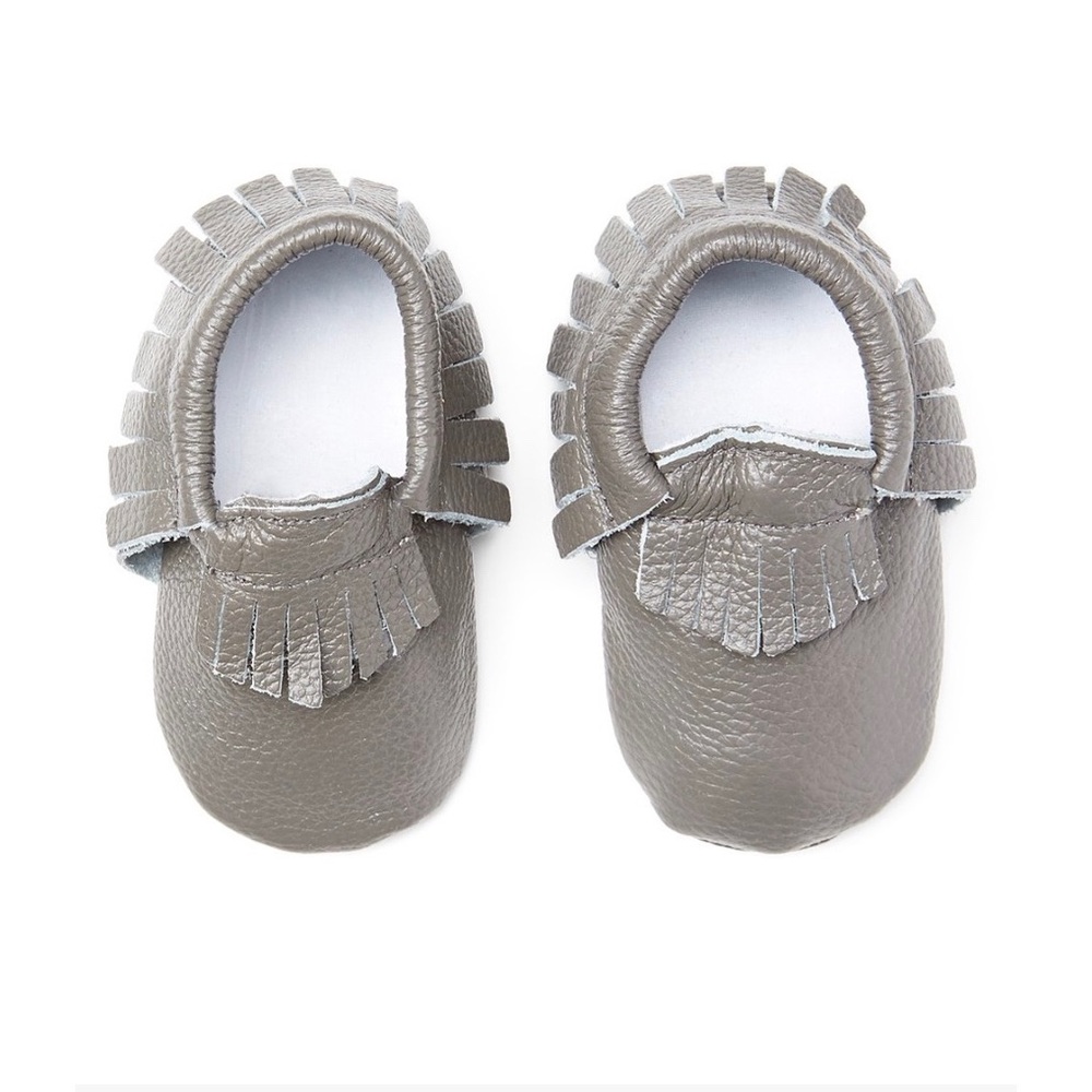 Gray Fringe Moccasin Booties
